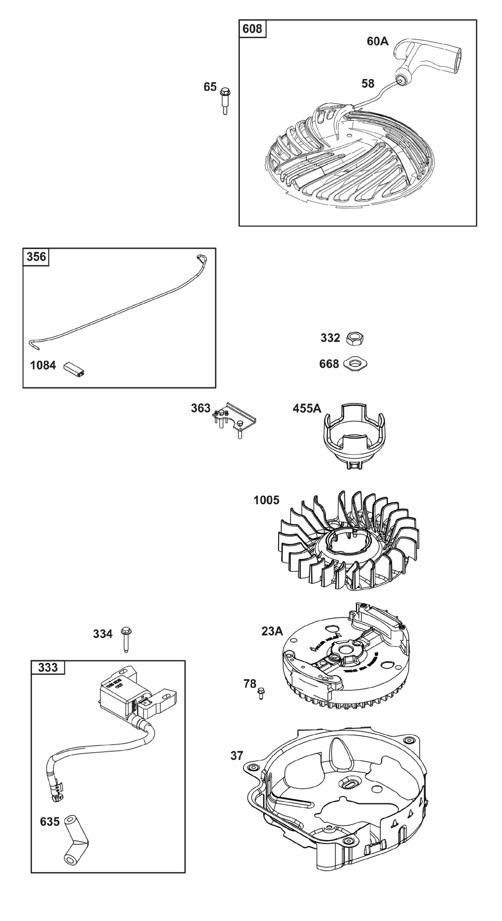 Flywheel, Ignition, And Starter Group Diagram and Parts List for 093J02-0095-H5 020000 - 09Z999 Briggs and Stratton Engine